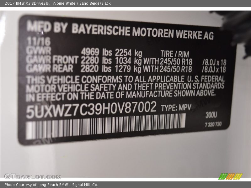 Alpine White / Sand Beige/Black 2017 BMW X3 sDrive28i