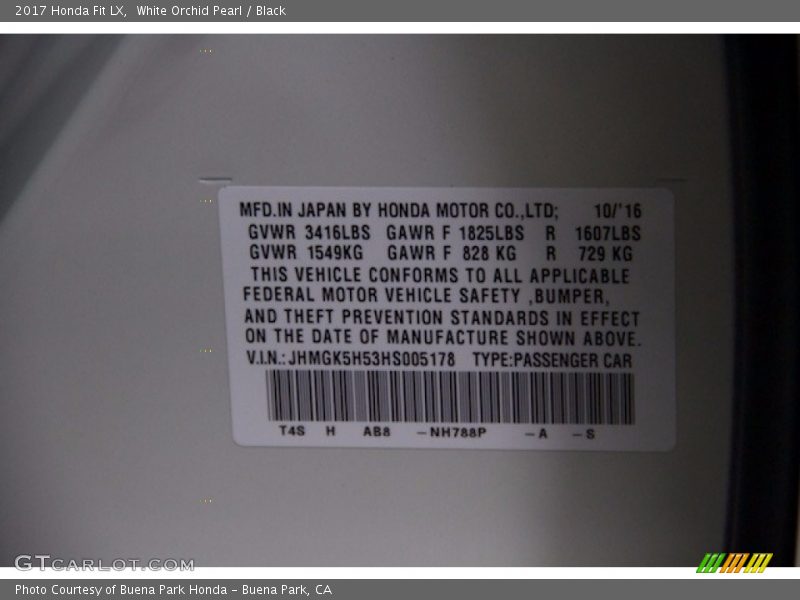 2017 Fit LX White Orchid Pearl Color Code NH788P