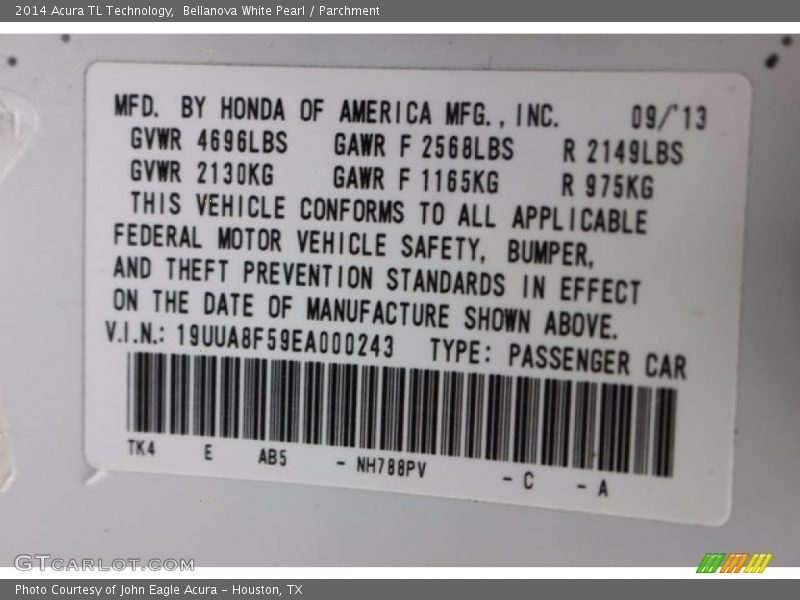 Bellanova White Pearl / Parchment 2014 Acura TL Technology