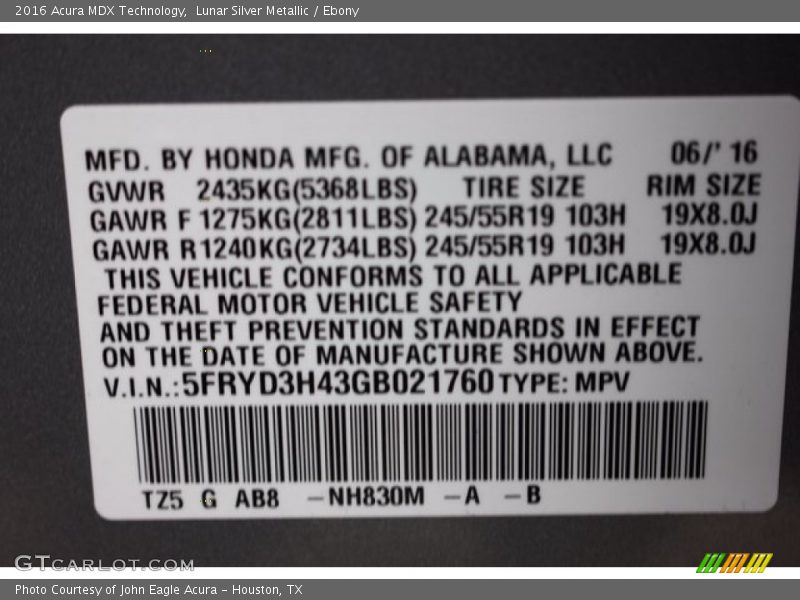 Lunar Silver Metallic / Ebony 2016 Acura MDX Technology