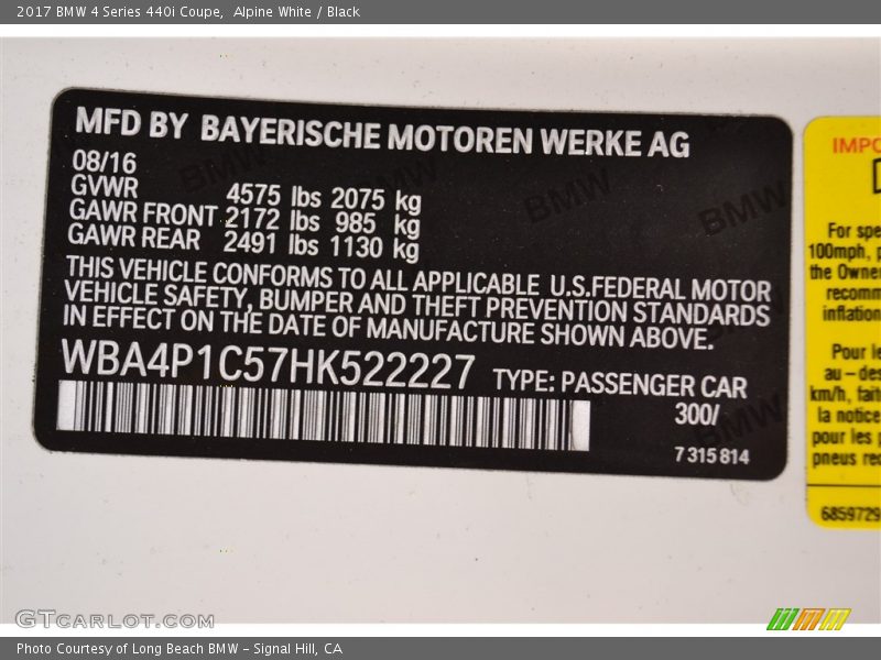 Alpine White / Black 2017 BMW 4 Series 440i Coupe