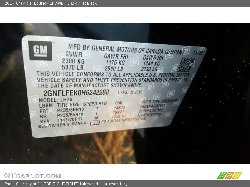 Black / Jet Black 2017 Chevrolet Equinox LT AWD