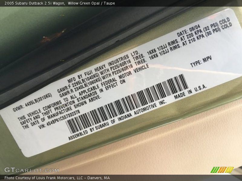 Willow Green Opal / Taupe 2005 Subaru Outback 2.5i Wagon
