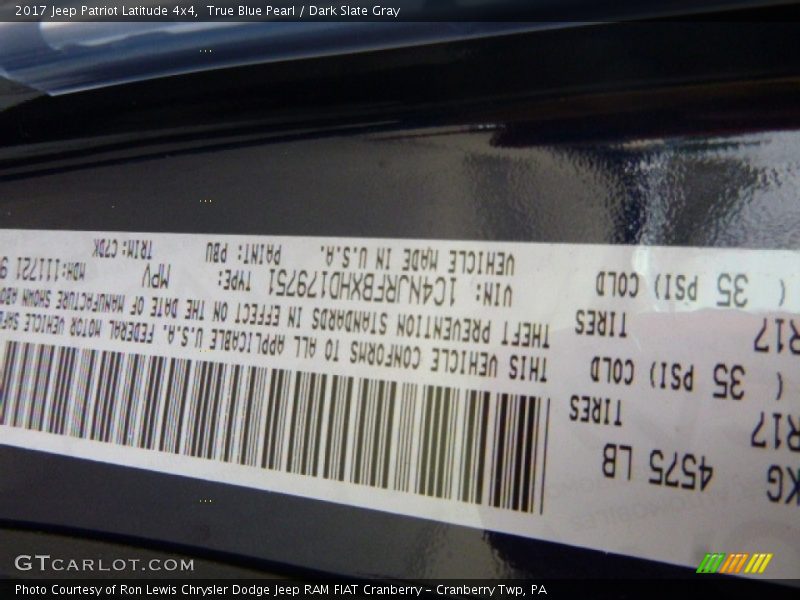 True Blue Pearl / Dark Slate Gray 2017 Jeep Patriot Latitude 4x4