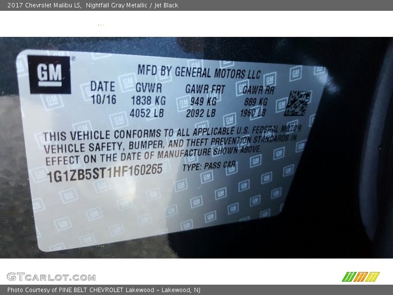 Nightfall Gray Metallic / Jet Black 2017 Chevrolet Malibu LS