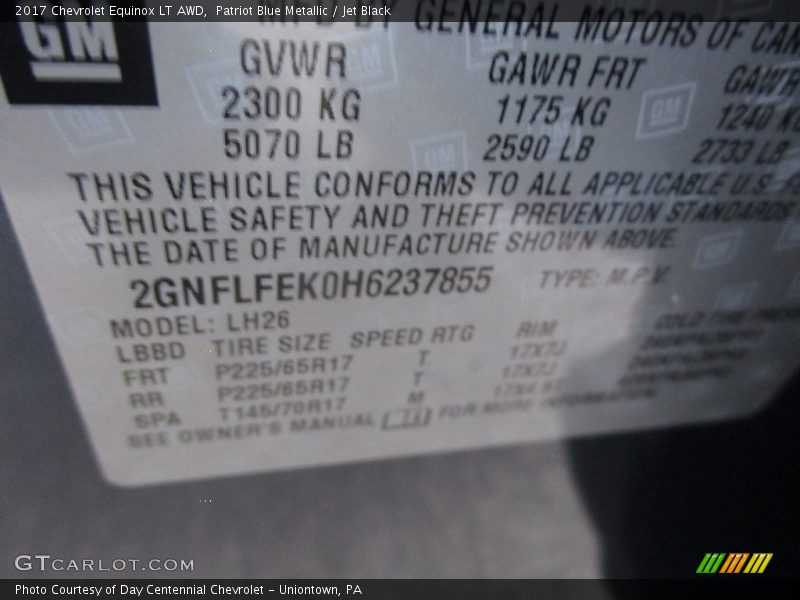 Patriot Blue Metallic / Jet Black 2017 Chevrolet Equinox LT AWD