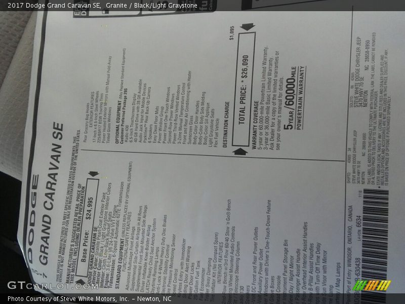 Granite / Black/Light Graystone 2017 Dodge Grand Caravan SE