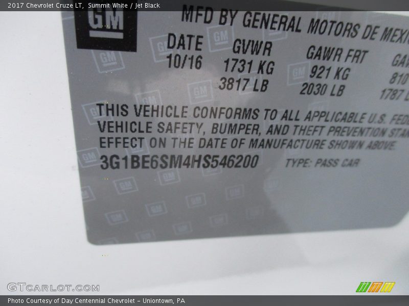 Summit White / Jet Black 2017 Chevrolet Cruze LT