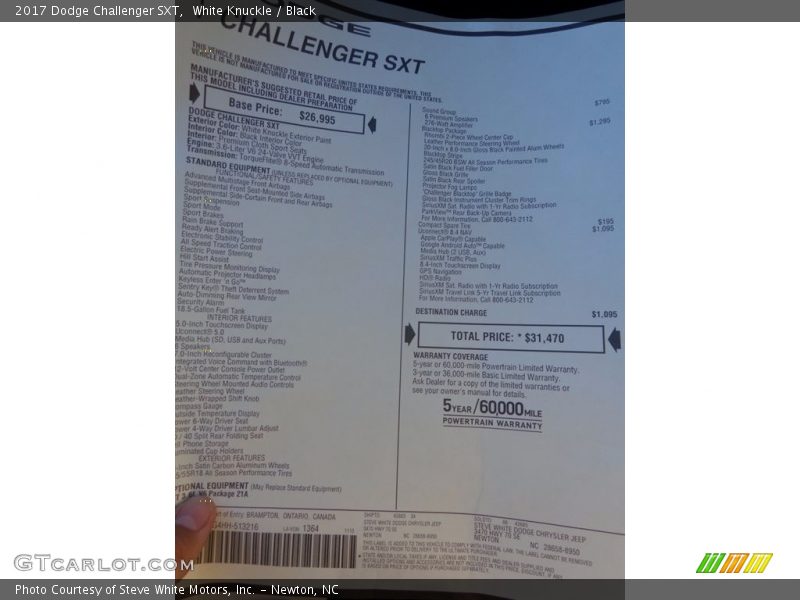 White Knuckle / Black 2017 Dodge Challenger SXT