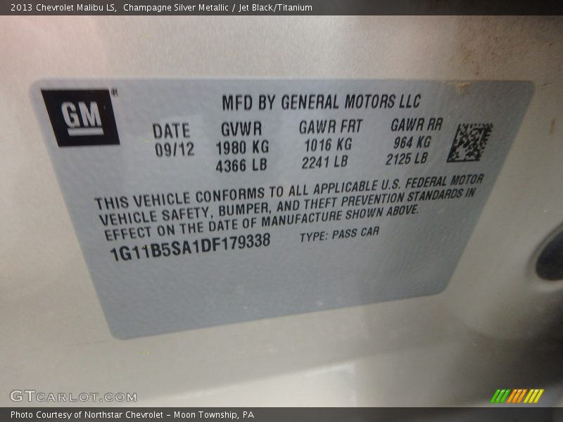 Champagne Silver Metallic / Jet Black/Titanium 2013 Chevrolet Malibu LS