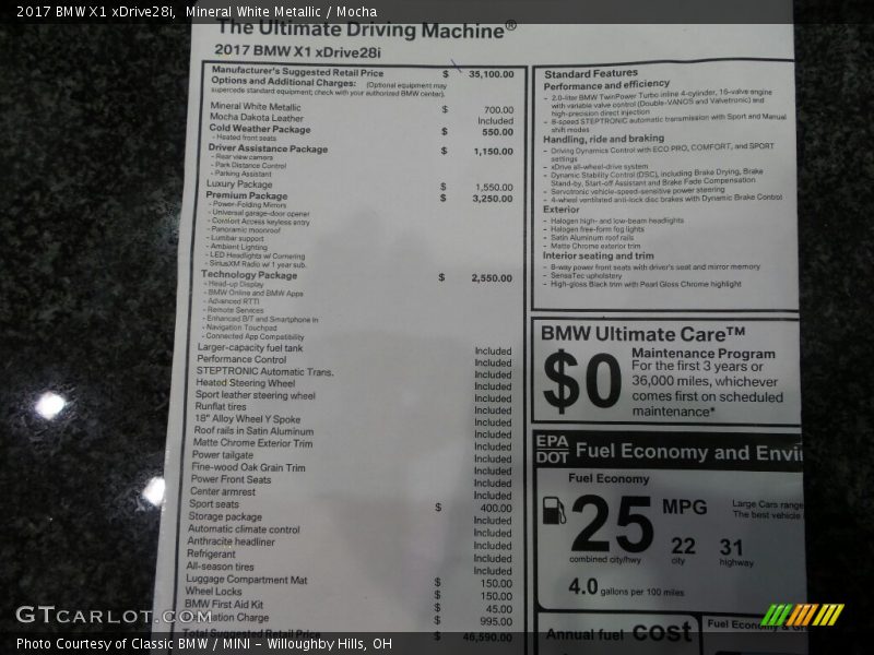Mineral White Metallic / Mocha 2017 BMW X1 xDrive28i
