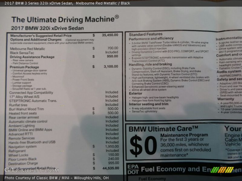 Melbourne Red Metallic / Black 2017 BMW 3 Series 320i xDrive Sedan