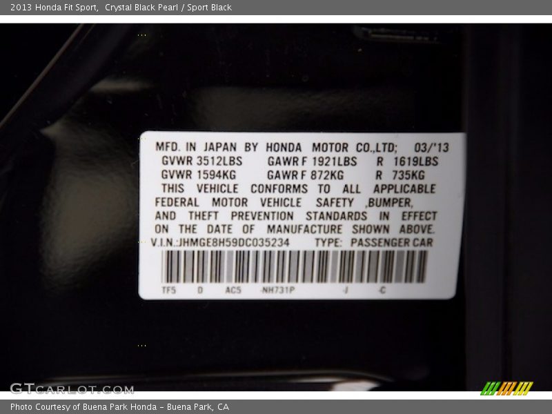 Crystal Black Pearl / Sport Black 2013 Honda Fit Sport