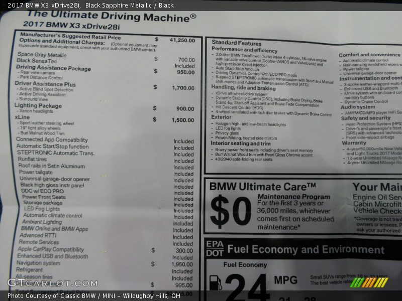 Black Sapphire Metallic / Black 2017 BMW X3 xDrive28i