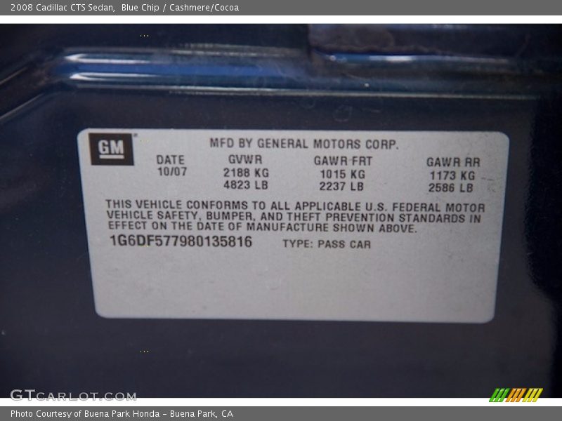 Blue Chip / Cashmere/Cocoa 2008 Cadillac CTS Sedan