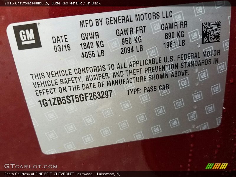 Butte Red Metallic / Jet Black 2016 Chevrolet Malibu LS