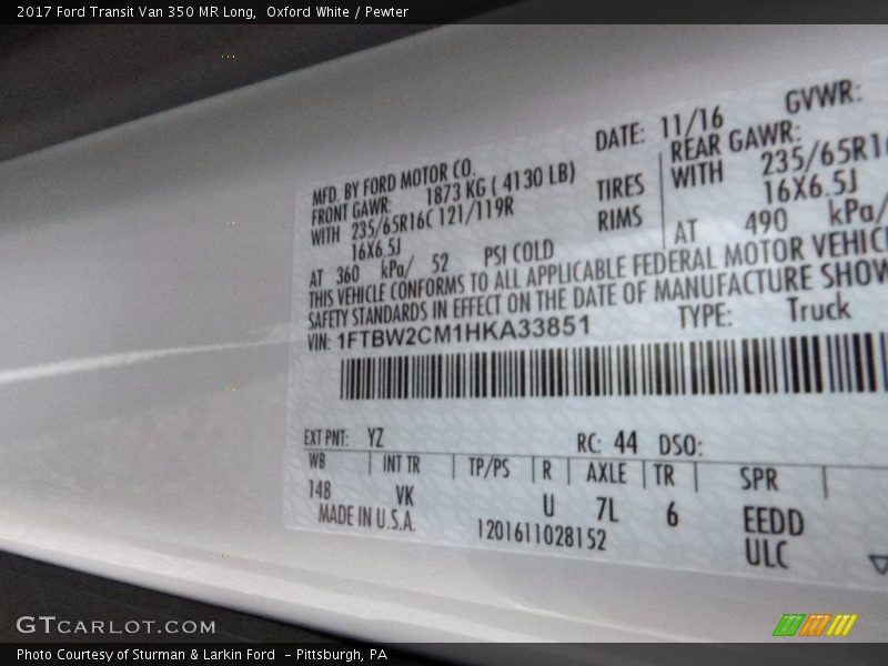 Oxford White / Pewter 2017 Ford Transit Van 350 MR Long