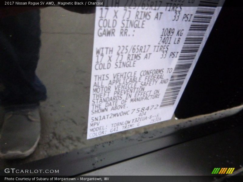 2017 Rogue SV AWD Magnetic Black Color Code G41