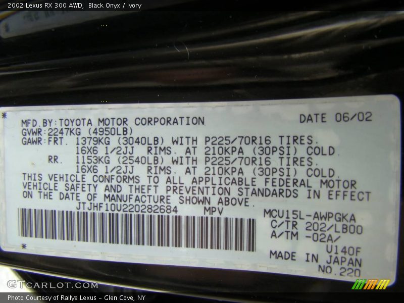 Black Onyx / Ivory 2002 Lexus RX 300 AWD