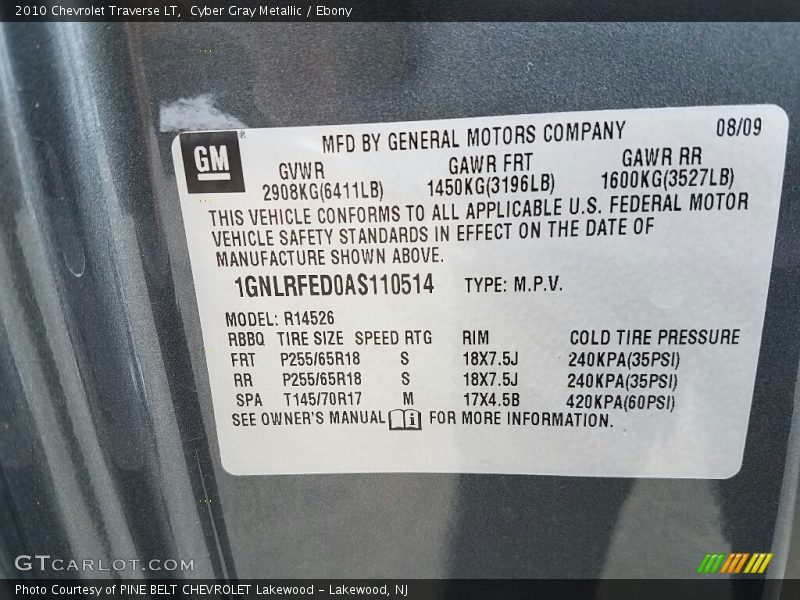 Cyber Gray Metallic / Ebony 2010 Chevrolet Traverse LT