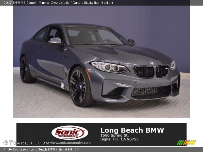 Mineral Grey Metallic / Dakota Black/Blue Highlight 2017 BMW M2 Coupe