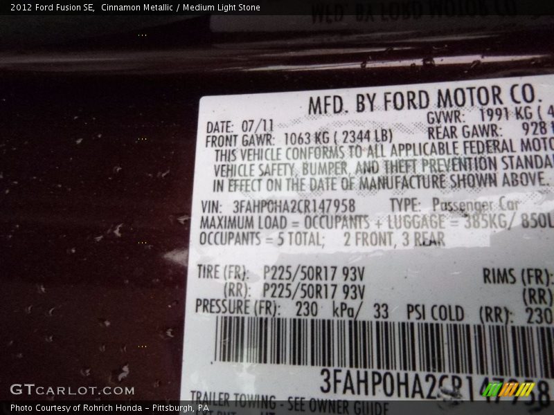 Cinnamon Metallic / Medium Light Stone 2012 Ford Fusion SE