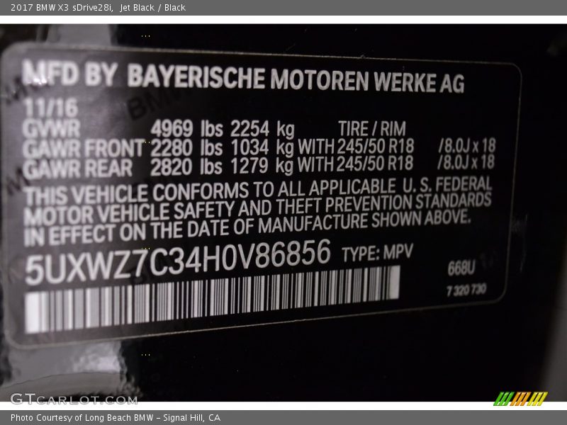 Jet Black / Black 2017 BMW X3 sDrive28i