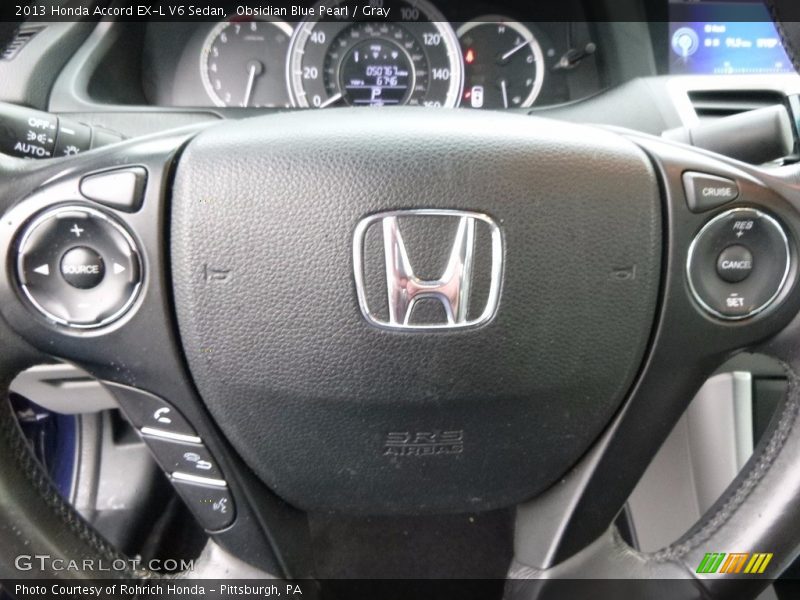 Obsidian Blue Pearl / Gray 2013 Honda Accord EX-L V6 Sedan