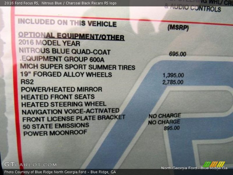 2016 Focus RS Window Sticker