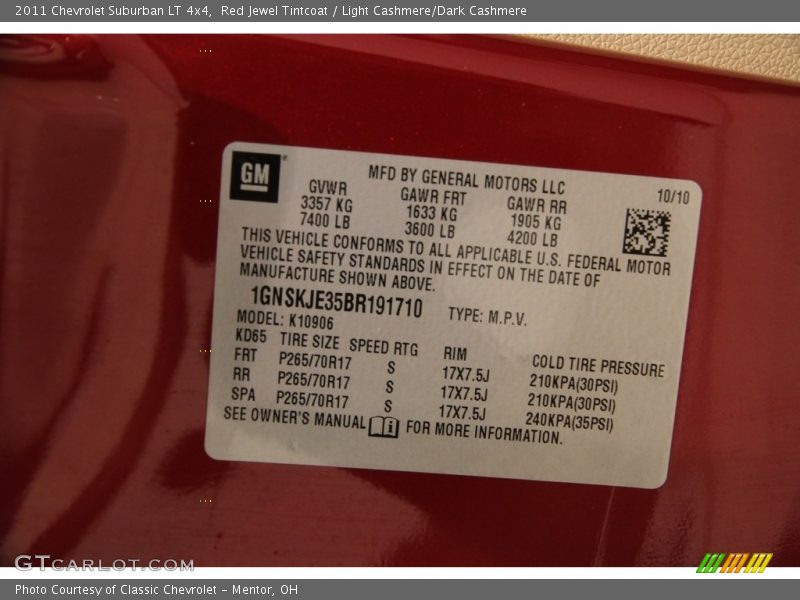 Red Jewel Tintcoat / Light Cashmere/Dark Cashmere 2011 Chevrolet Suburban LT 4x4
