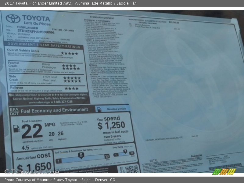 Alumina Jade Metallic / Saddle Tan 2017 Toyota Highlander Limited AWD