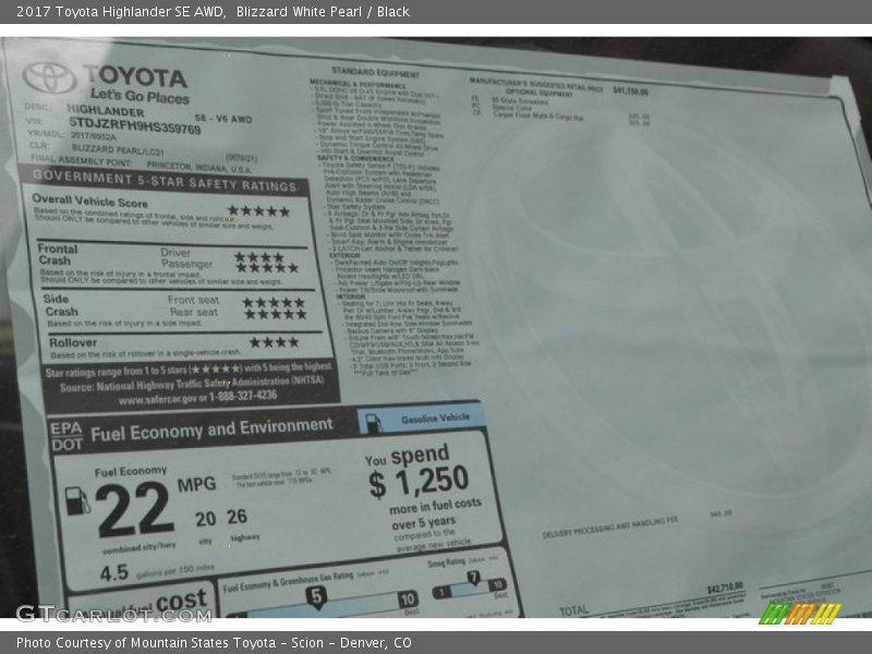 Blizzard White Pearl / Black 2017 Toyota Highlander SE AWD