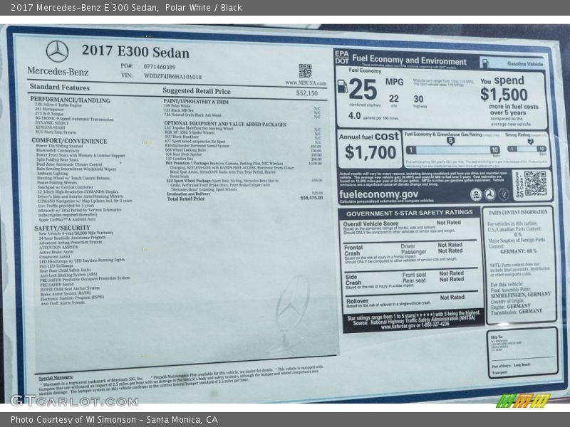 Polar White / Black 2017 Mercedes-Benz E 300 Sedan
