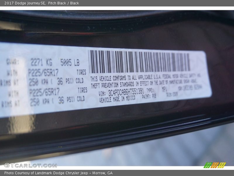 Pitch Black / Black 2017 Dodge Journey SE