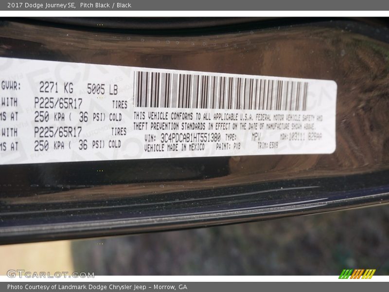 Pitch Black / Black 2017 Dodge Journey SE