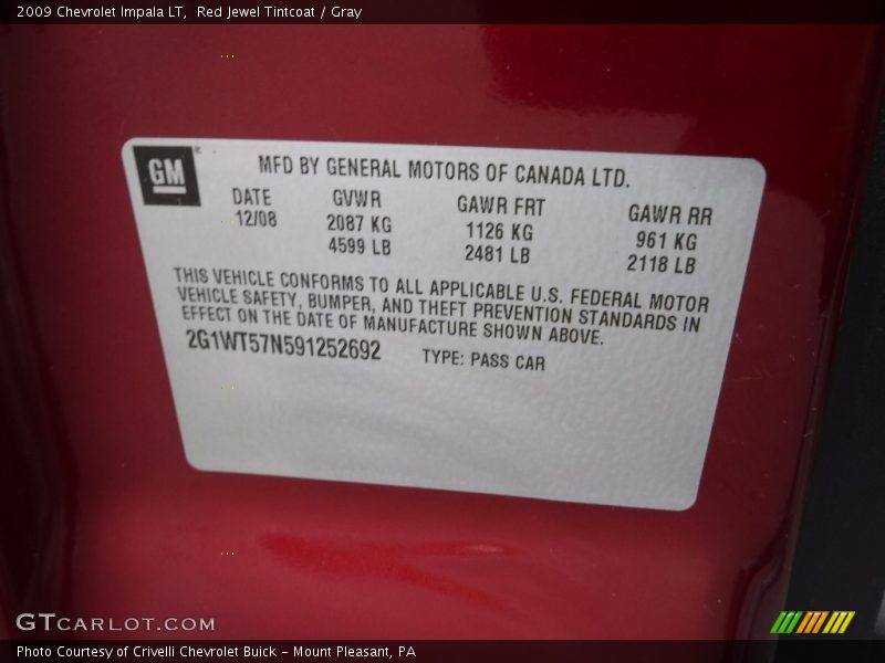 Red Jewel Tintcoat / Gray 2009 Chevrolet Impala LT