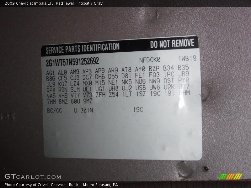 Red Jewel Tintcoat / Gray 2009 Chevrolet Impala LT