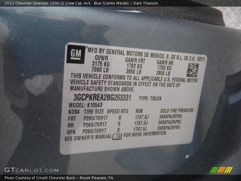 Blue Granite Metallic / Dark Titanium 2011 Chevrolet Silverado 1500 LS Crew Cab 4x4