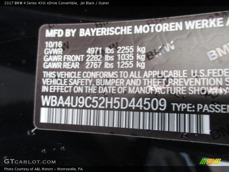 Jet Black / Oyster 2017 BMW 4 Series 430i xDrive Convertible