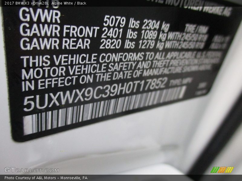 Alpine White / Black 2017 BMW X3 xDrive28i