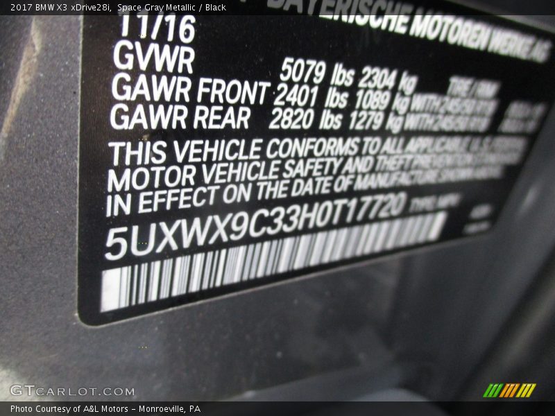 Space Gray Metallic / Black 2017 BMW X3 xDrive28i
