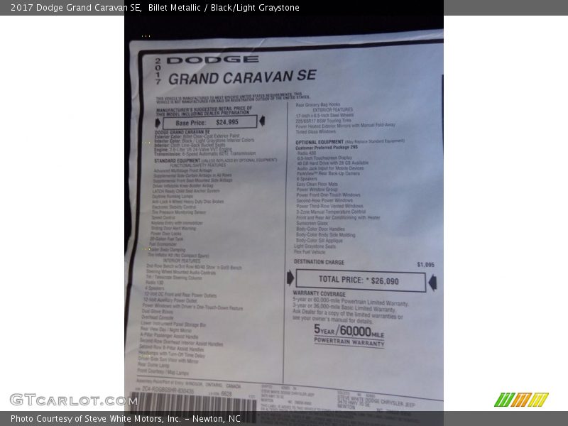 Billet Metallic / Black/Light Graystone 2017 Dodge Grand Caravan SE