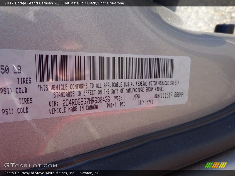 Billet Metallic / Black/Light Graystone 2017 Dodge Grand Caravan SE