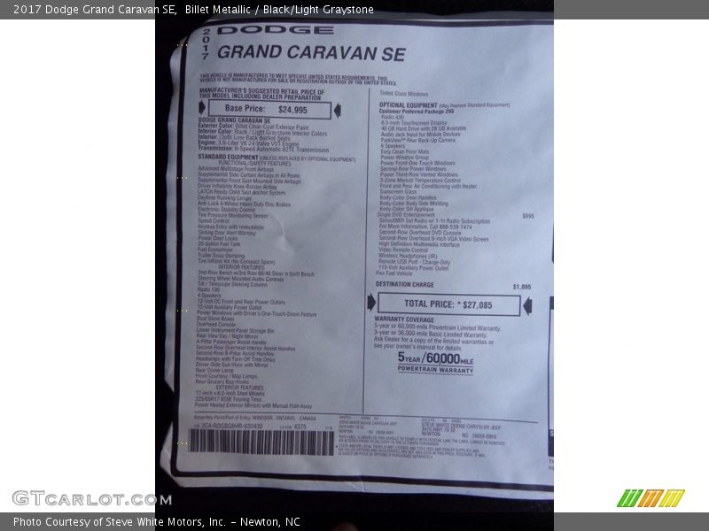 Billet Metallic / Black/Light Graystone 2017 Dodge Grand Caravan SE