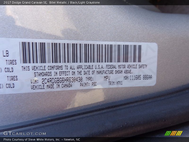 Billet Metallic / Black/Light Graystone 2017 Dodge Grand Caravan SE