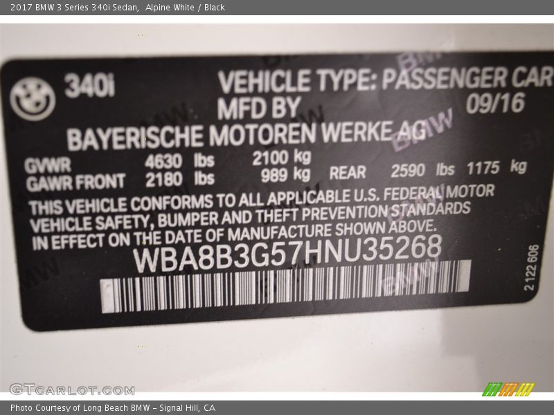 Alpine White / Black 2017 BMW 3 Series 340i Sedan
