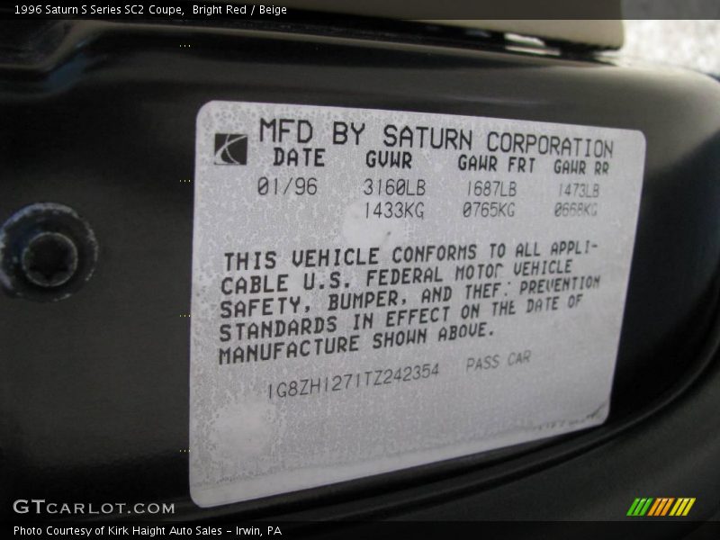 Bright Red / Beige 1996 Saturn S Series SC2 Coupe