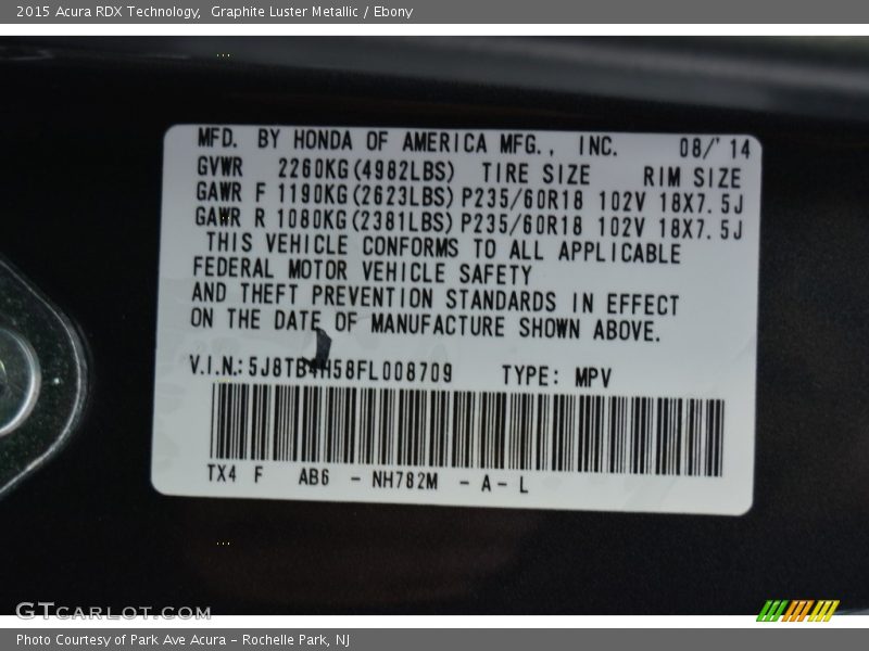 Graphite Luster Metallic / Ebony 2015 Acura RDX Technology