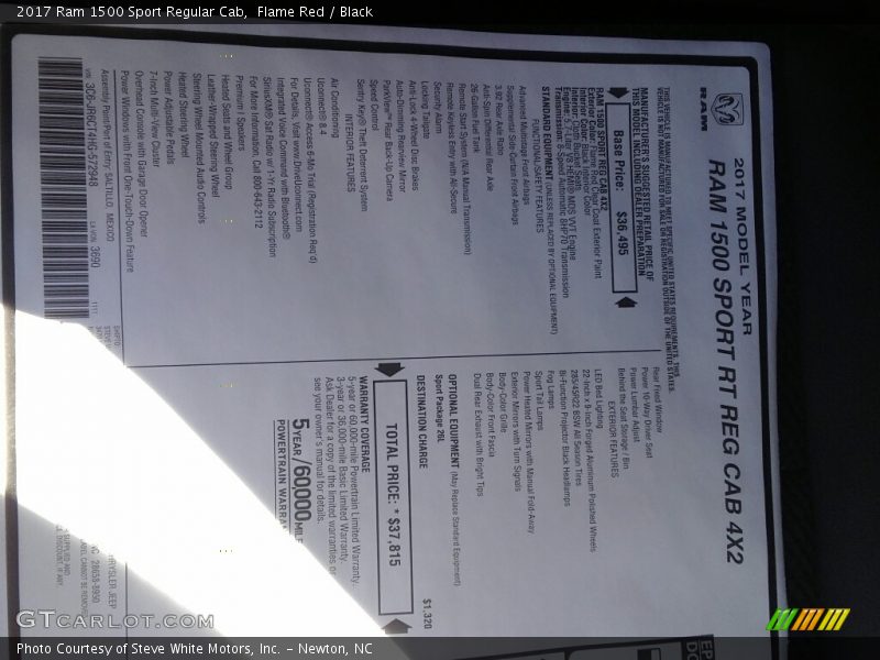  2017 1500 Sport Regular Cab Window Sticker