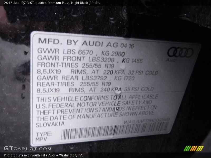 Night Black / Black 2017 Audi Q7 3.0T quattro Premium Plus